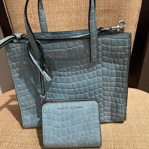 Marc Jacobs Blue Croc-Embossed Tote and Wallet Set